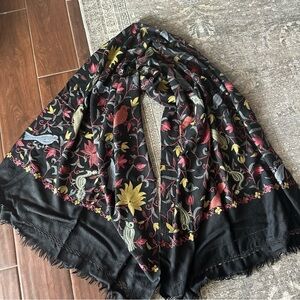 Vintage Embroidered Merino Wool Kashmiri Shawl 🖤